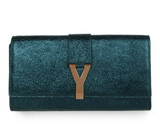 YSL belle de jour iridescent leather clutch 26570 dark green